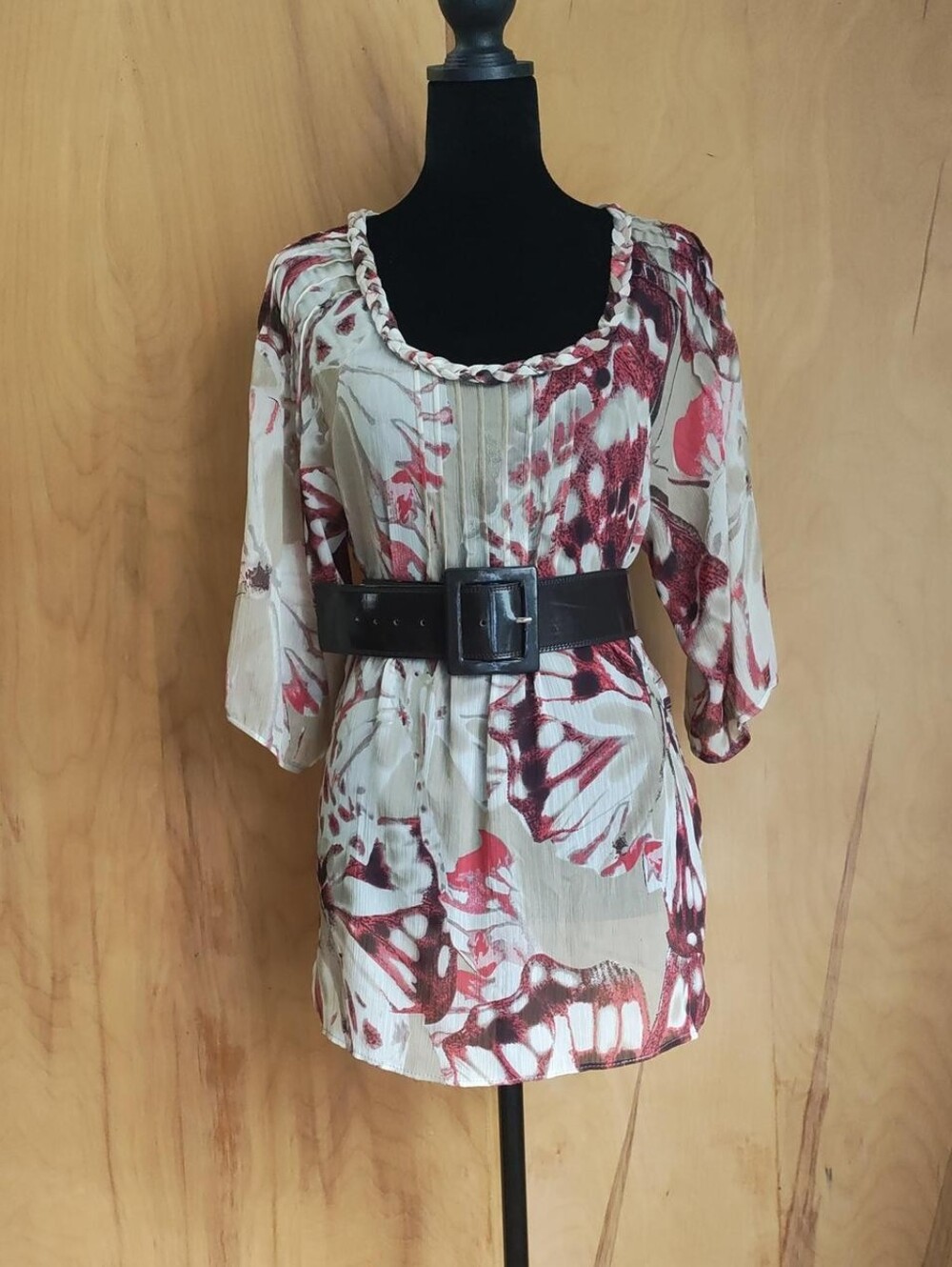 Cream Tunic with Red Floral-Butterfly Print